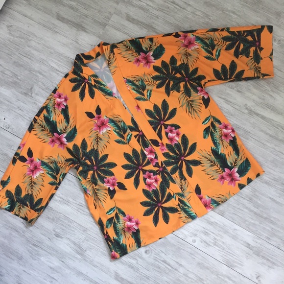 Tropical Floral Print Kimono Coverup Cardigan - Picture 3 of 6